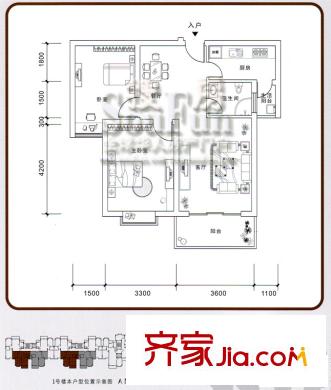 A派公館戶型圖B戶型 4室2廳2衛(wèi)1廚