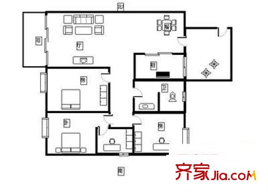 山水方園 4室 戶型圖