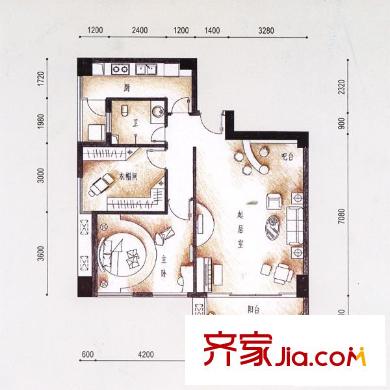 呈輝綠城畫卷 2室 戶型圖
