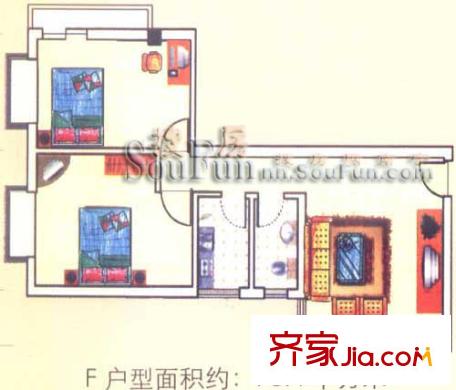 東葛華都戶型圖F戶型 2室1廳1衛(wèi)1廚