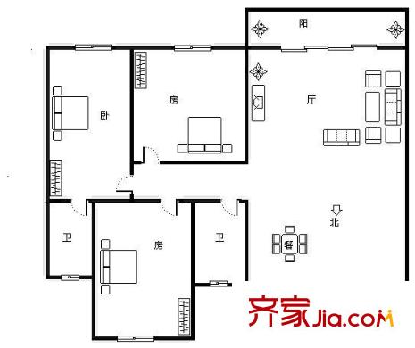 東景花園 3室 戶型圖