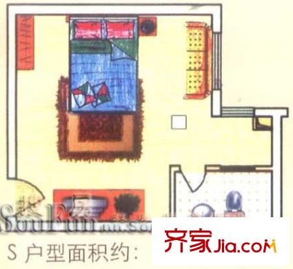 東葛華都戶型圖S戶型 1室1廳1衛(wèi)1廚
