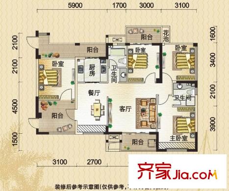 隆源國際公館戶型圖6#7#8#204-2604 B2戶型 3室2廳2衛(wèi)