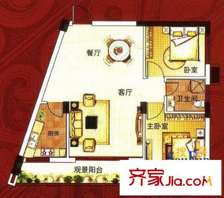 綠城翠堤灣戶(hù)型圖錦秀尚閣 2室1廳1衛(wèi)1廚