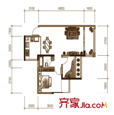 紅日山湖1#樓06、7#8#12#樓03戶型 2室2廳1衛(wèi)1廚