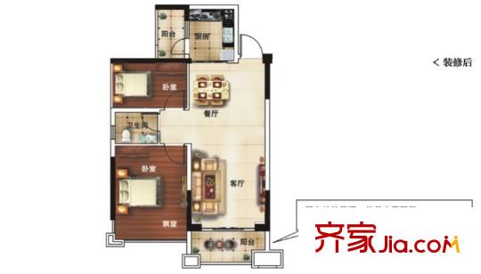 天昌東盟中央城A6棟06戶型2室2廳1衛(wèi)72平方米 2室2廳1衛(wèi)1廚