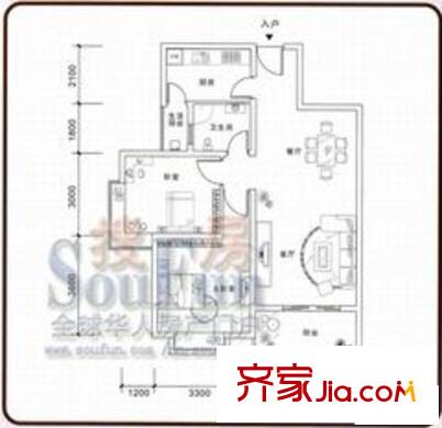A派公館戶型圖K 2室2廳1衛(wèi)1廚