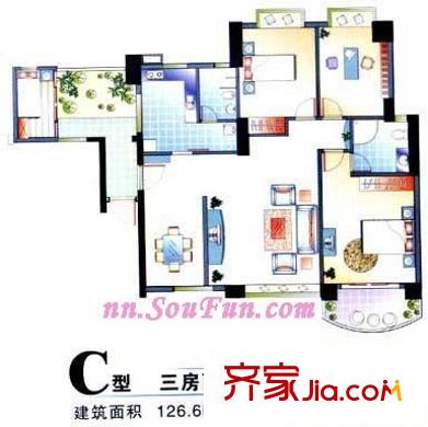 南湖國(guó)際廣場(chǎng)戶型圖C! 3室2廳2衛(wèi)1廚