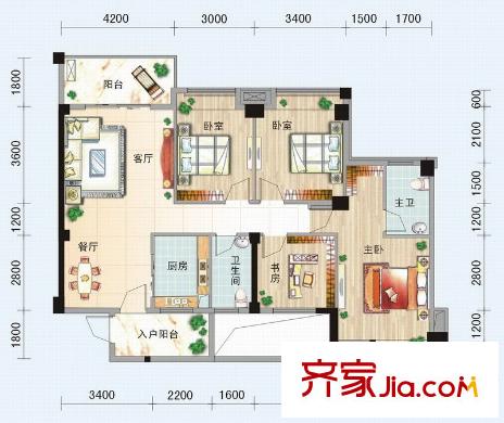 昊然風景戶型圖4室2廳一廚一衛(wèi).6jpg 4室2廳1衛(wèi)1廚
