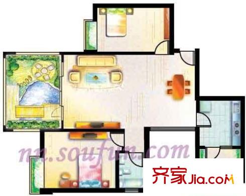 天賜良園戶型圖2室2廳1衛(wèi)1廚