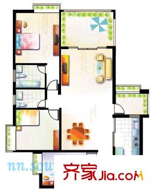天賜良園戶型圖2室2廳2衛(wèi)1廚