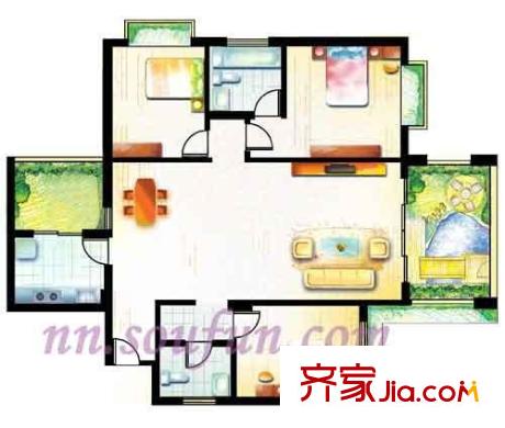 天賜良園戶型圖3室2廳2衛(wèi)1廚