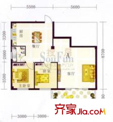 山水方園戶型圖四、五號樓A 2室2廳