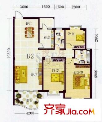 山水方園 3室 戶型圖