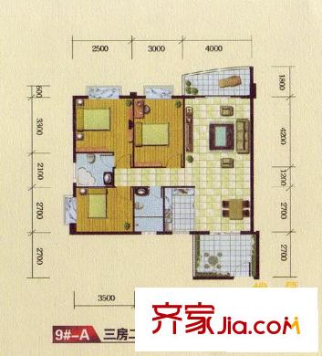皇龍新城戶型圖9#-A 3室2廳2衛(wèi)1廚
