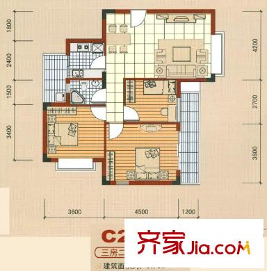 振寧翠峰戶型圖C2 3室2廳1衛(wèi)1廚