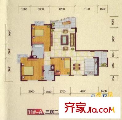 皇龍新城戶型圖11#-A 3室2廳2衛(wèi)1廚