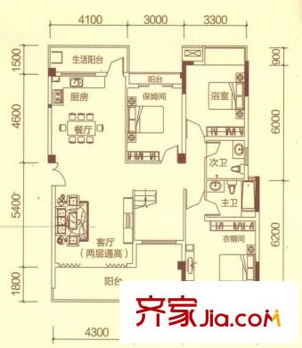 文萊御園3號(hào)樓7-8層4戶型 5室2廳3衛(wèi)1廚