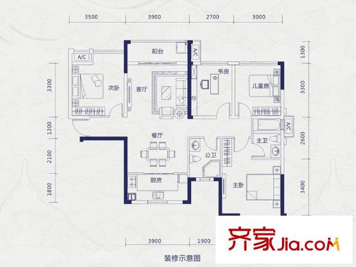 中海御湖熙岸6#、7#樓C戶型 4室2廳2衛(wèi)1廚