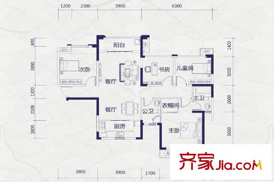 中海御湖熙岸10#樓B2戶型 4室2廳2衛(wèi)1廚
