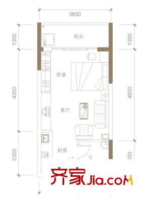 天成一品C區(qū)15戶型 1室1衛(wèi)1廚