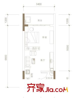 天成一品A區(qū)13戶型 1室1廳1衛(wèi)1廚