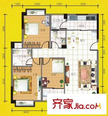 八桂鳳凰城D戶型 3室2廳2衛(wèi)1廚