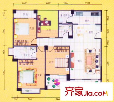 八桂鳳凰城D1戶型 4室2廳2衛(wèi)1廚
