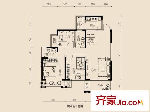 金源一品5棟06戶型 3室2廳2衛(wèi)1廚