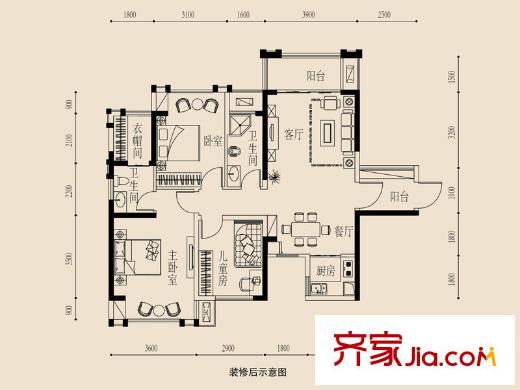 金源一品5棟01戶型 3室2廳2衛(wèi)1廚