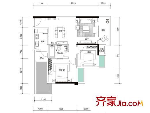 裕豐荔園03戶型 2室2廳1衛(wèi)