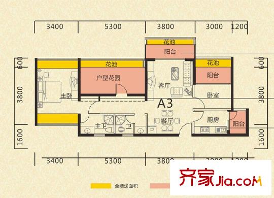 金色領(lǐng)域A棟標(biāo)準(zhǔn)層A3/A4戶型 2室2廳2衛(wèi)1廚