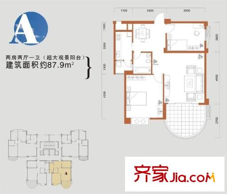 南湖國(guó)際廣場(chǎng) 2室 戶型圖