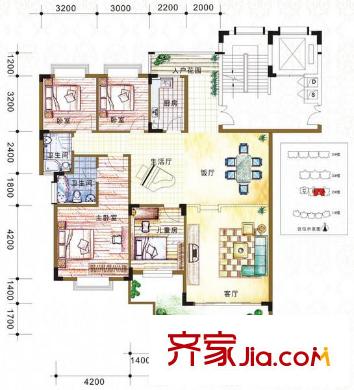 馬來西亞城戶型圖2#樓A座雙號102-1002層 4室3廳2衛(wèi)1廚