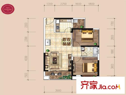 龍光君悅?cè)A庭2#樓01/02號(hào)房D戶型 2室2廳1衛(wèi)1廚