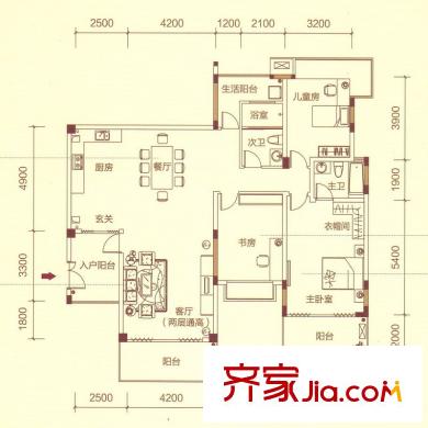文萊御園2號(hào)奇數(shù)層2戶型 3室2廳2衛(wèi)1廚