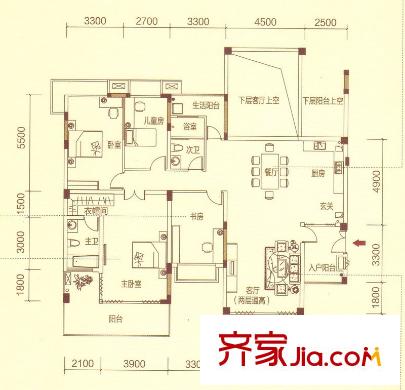 文萊御園2、5、6號(hào)奇數(shù)層1戶型 4室2廳2衛(wèi)1廚