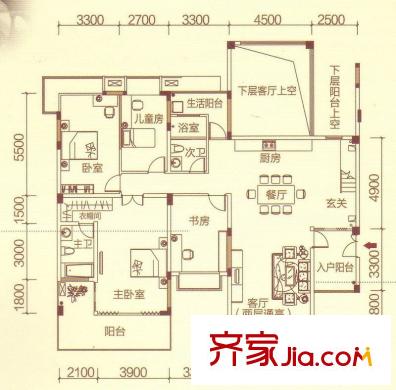 文萊御園2-8號樓中樓1戶型 6室3廳3衛(wèi)1廚