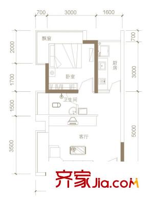 天成一品C區(qū)12戶型 1室1廳1衛(wèi)1廚