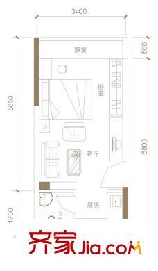天成一品C區(qū)18戶型 1室1衛(wèi)1廚