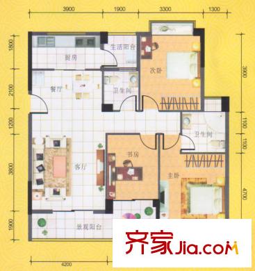 八桂鳳凰城D2戶型 3室2廳2衛(wèi)1廚