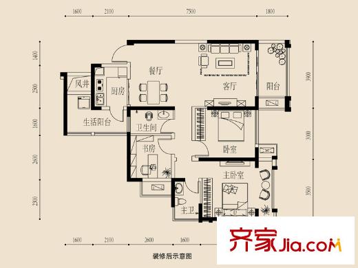 金源一品5棟03戶型 3室2廳2衛(wèi)1廚