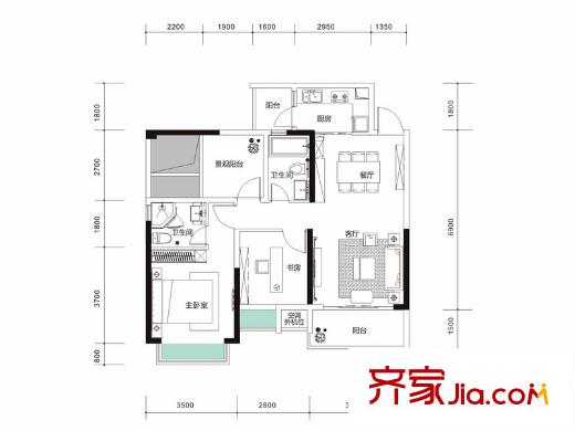 裕豐荔園07戶型 2室2廳2衛(wèi)