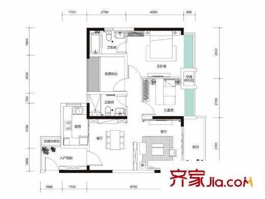 裕豐荔園02戶型 2室2廳2衛(wèi)