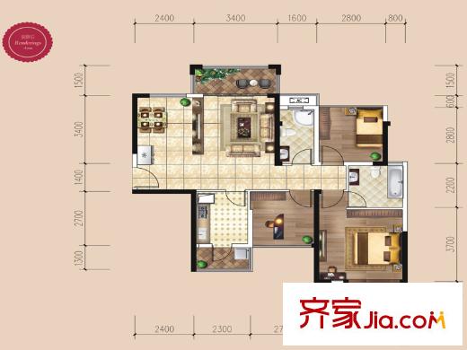 龍光君悅?cè)A庭1、2、5#樓03、05號(hào)房B戶型 3室2廳2衛(wèi)1廚