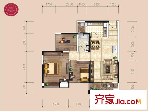 龍光君悅?cè)A庭2#樓01/02號(hào)房C戶型 3室2廳1衛(wèi)1廚