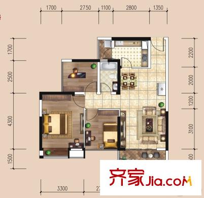 龍光君悅?cè)A庭2#、6#C戶型 3室2廳1衛(wèi)1廚