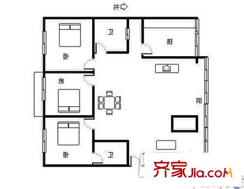 青秀區(qū)教育路單位房戶型圖4 3室2廳2衛(wèi)1廚