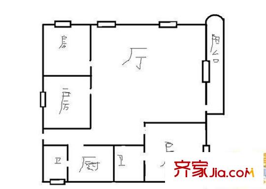 青秀區(qū)教育路單位房戶型圖5 3室2廳2衛(wèi)1廚