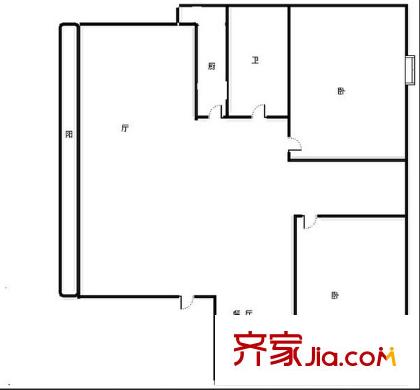 汽車配件廠宿舍戶型圖2 2室2廳1衛(wèi)1廚